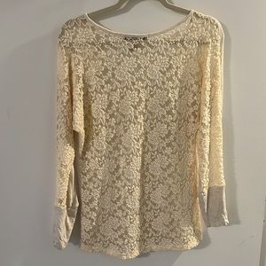 American Rag Lace Back White Cream Long Sleeve Top